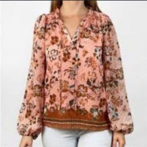 Joie | Tops | Joie Floral Peasant Sleeve Boho Peach Floral Blouse Top ...